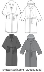 Set of bathrobe vector. Coloring and line art vector bathrobe isolated on white background for coloring book.
