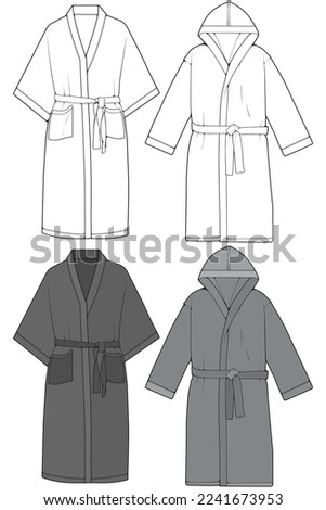 Set of bathrobe vector. Coloring and line art vector bathrobe isolated on white background for coloring book.
