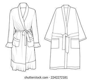 Set of bathrobe vector. Line art vector bathrobe isolated on white background for coloring book.
