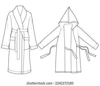 Set of bathrobe vector. Line art vector bathrobe isolated on white background for coloring book.
