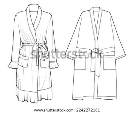 Set of bathrobe vector. Line art vector bathrobe isolated on white background for coloring book.

