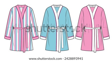 Set of bathrobes different colors, mini length.