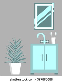 Set of bathroom elements. Bathroom equipment. Washbasin, mirror. Bathroom design in flat style. Vector illustration.