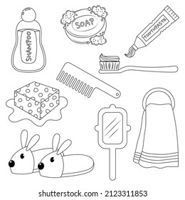 Set of bathroom household items vector illustration cartoon isolated on white background. 