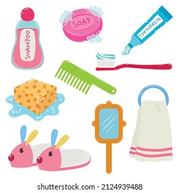 Set of bathroom household items vector illustration cartoon isolated on white background. 