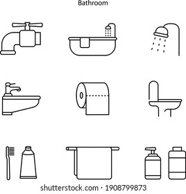 conjunto de ícono de baño aislado sobre fondo blanco de la colección de higiene. Icono de baño moderno y moderno símbolo de baño para logotipo, web, aplicación, UI. Icono del baño, señal simple. 