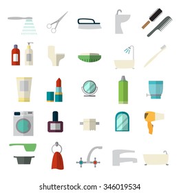 Set of bathroom icons. Flat style.