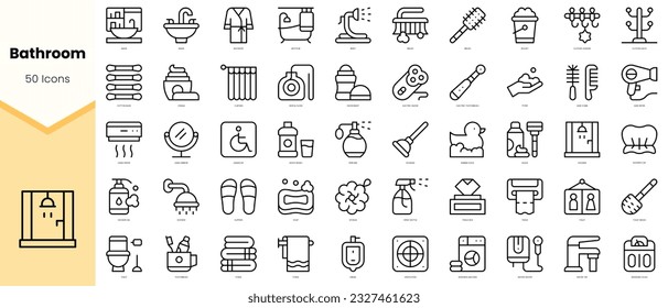 Set of bathroom Icons. Simple line art style icons pack. Vector illustration