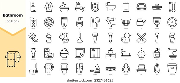 Set of bathroom Icons. Simple line art style icons pack. Vector illustration