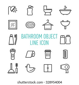 set of bathroom object line icon