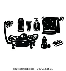 set of bathroom objects, personal hygiene illustration, vector
