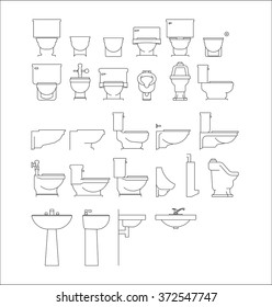 Set of bathroom, sanitary ware vector. Jacuzzi, baths, showers, toilets and washbasins.