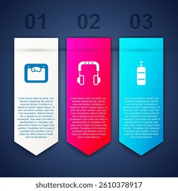 Set Bathroom scales, Headphones and Punching bag. Business infographic template. Vector