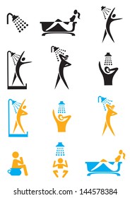 Set of bathroom, shower, toilet icons. Vector illustration.