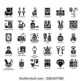Set of bathroom thin line icons for any web and app project. 