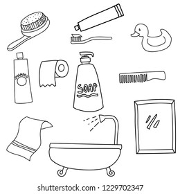 set of bathroom tools line art icon symbols
