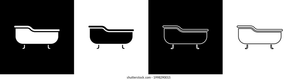 Set Bathtub icon isolated on black and white background.  Vector Illustration