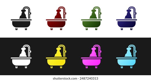 Set Bathtub icon isolated on black and white background.  Vector