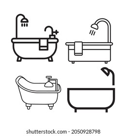 set of Bathtub icon, line isolated or logo isolated sign symbol vector, outline and stroke style Collection of high-quality vector illustration,