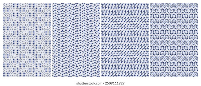 set of batik motifs with various types of line and round art shapes in navy colors. Can be used for digital and print media needs.