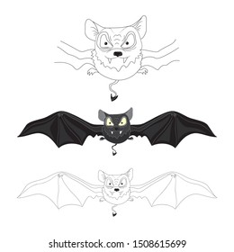 Set of bats for animation, illustrations for Halloween design, night bat for flyer decoration, invitation card