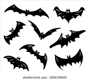 Un conjunto de murciélagos. Un conjunto de siluetas de murciélago para Halloween, una colección de Doodles.