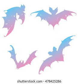 Set bats. Collection of bats. Flying bats. Halloween. Cartoon bats. Line art. Drawing by hand. Doodle. Tattoo.