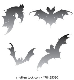 Set bats. Collection of bats. Flying bats. Halloween. Cartoon bats. Line art. Drawing by hand. Doodle. Tattoo.