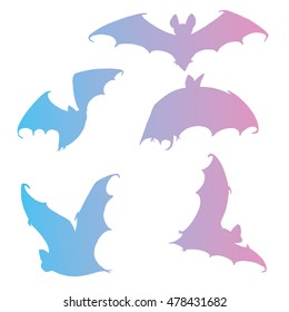 Set bats. Collection of bats. Flying bats. Halloween. Cartoon bats. Line art. Drawing by hand. Doodle. Tattoo.
