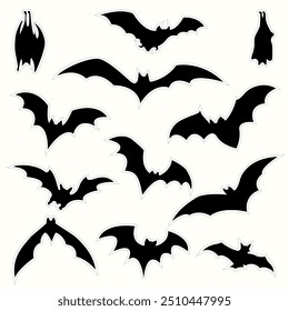 Set of bats in different projections, vector