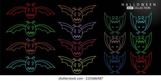  Set of Bats Halloween. Vector illustration.