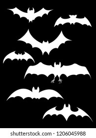 Set of bats silhouettes, flying bats collection, hand drawing