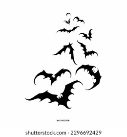 Set bats, spiders and cobwebs, isolated on white background. Vector illustration, traditional Halloween decorative elements. Halloween silhouettes black