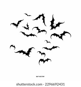 Set bats, spiders and cobwebs, isolated on white background. Vector illustration, traditional Halloween decorative elements. Halloween silhouettes black
