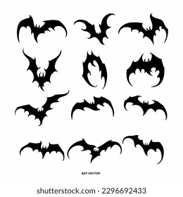 Set bats, spiders and cobwebs, isolated on white background. Vector illustration, traditional Halloween decorative elements. Halloween silhouettes black