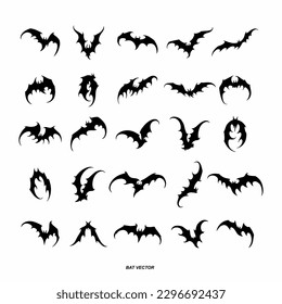 Set bats, spiders and cobwebs, isolated on white background. Vector illustration, traditional Halloween decorative elements. Halloween silhouettes black