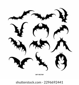 Set bats, spiders and cobwebs, isolated on white background. Vector illustration, traditional Halloween decorative elements. Halloween silhouettes black