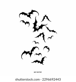 Set bats, spiders and cobwebs, isolated on white background. Vector illustration, traditional Halloween decorative elements. Halloween silhouettes black