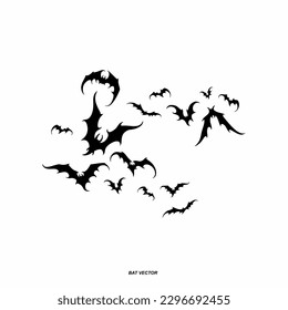 Set bats, spiders and cobwebs, isolated on white background. Vector illustration, traditional Halloween decorative elements. Halloween silhouettes black