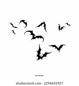 Set bats, spiders and cobwebs, isolated on white background. Vector illustration, traditional Halloween decorative elements. Halloween silhouettes black