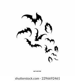 Set bats, spiders and cobwebs, isolated on white background. Vector illustration, traditional Halloween decorative elements. Halloween silhouettes black