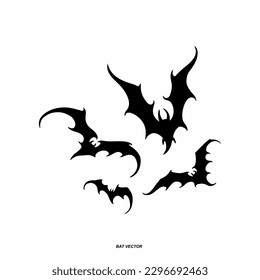 Set bats, spiders and cobwebs, isolated on white background. Vector illustration, traditional Halloween decorative elements. Halloween silhouettes black