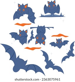 Coloca murciélagos, arañas y telarañas, aislados sobre fondo blanco. Ilustración vectorial, elementos decorativos tradicionales de Halloween. 