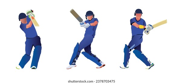 Set of batsman playing cricket on the field in a colorful background illustration