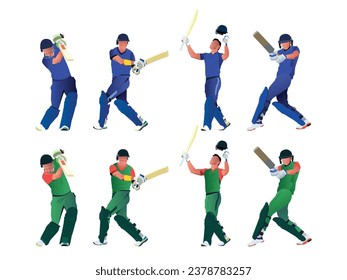 Set of batsman playing cricket on the field in a colorful background illustration