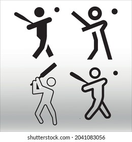 set of batsman silhouette, line isolated or logo isolated sign symbol vector, outline and stroke style Collection of high-quality vector illustration,