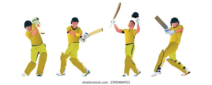 Set of batsmen playing cricket. Colorful illustration. svg
