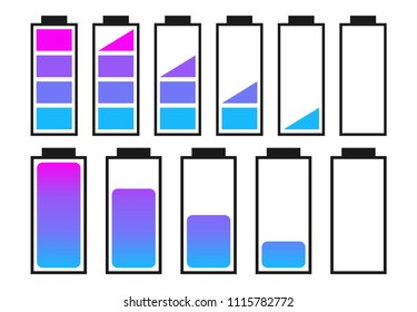 A set of batteries with different charge indicators. Vector illustration