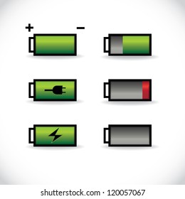 set of batteries with different level of charge, illustration