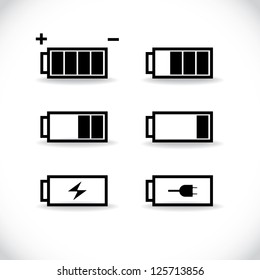 set of batteries with different level of charge, illustration